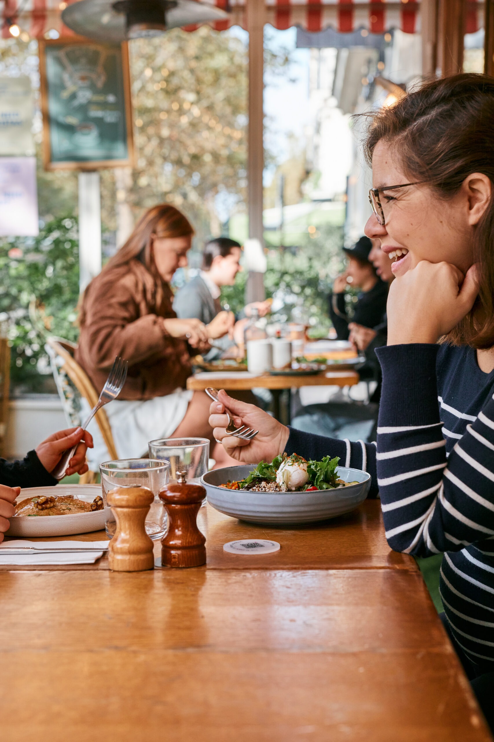 Cheerful diner in a restaurant.
